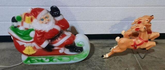 Vtg 1970 Empire Santa Reindeer Sleigh Lighted Table Top Blow Mold Made In Usa