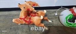 Vtg 1970 Empire Santa Reindeer Sleigh Lighted Table Top Blow Mold Made in USA