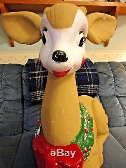 Vtg 27 Poloron Reindeer Deer Christmas Blow Mold Light Yard Decor Wreath Bow