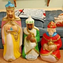 Vtg 36 General Foam Wisemen Kings Nativity Christmas Blow Mold Light Yard Decor