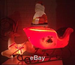Vtg 38 POLORON Santa Sleigh with EMPIRE Reindeer Xmas blowmold light