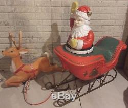 Vtg 38 POLORON Santa Sleigh with EMPIRE Reindeer Xmas blowmold light