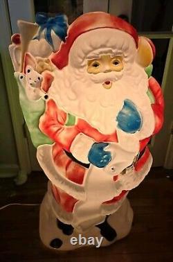 Vtg 42 Santa's Best Santa Christmas Lighted Blow Mold Toy Bag With Presents