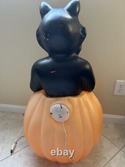 Vtg Black Cat on a Pumpkin Halloween Blow Mold Empire Carolina Enterprises 34