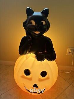 Vtg Black Cat on a Pumpkin Halloween Blow Mold Empire Carolina Enterprises 34