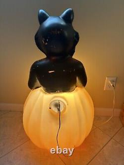 Vtg Black Cat on a Pumpkin Halloween Blow Mold Empire Carolina Enterprises 34