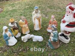 Vtg. Blow Mold Christmas Outdoor Decor 3 Wisemen, Mary, Joseph, 2 animals, Santa