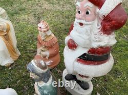 Vtg. Blow Mold Christmas Outdoor Decor 3 Wisemen, Mary, Joseph, 2 animals, Santa