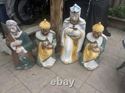 Vtg Christmas Poloron 28 Lighted Lot Set Wise Man Blow Mold Nativity Outdoor X4