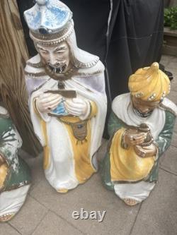 Vtg Christmas Poloron 28 Lighted Lot Set Wise Man Blow Mold Nativity Outdoor X4