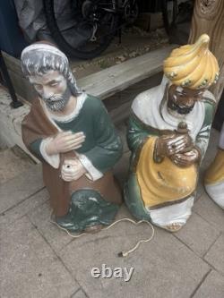 Vtg Christmas Poloron 28 Lighted Lot Set Wise Man Blow Mold Nativity Outdoor X4