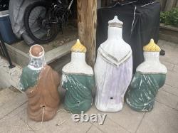 Vtg Christmas Poloron 28 Lighted Lot Set Wise Man Blow Mold Nativity Outdoor X4