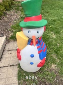 Vtg Christmas TPI Snowman with Broom & Carrot Nose Blow Mold -40-1/2