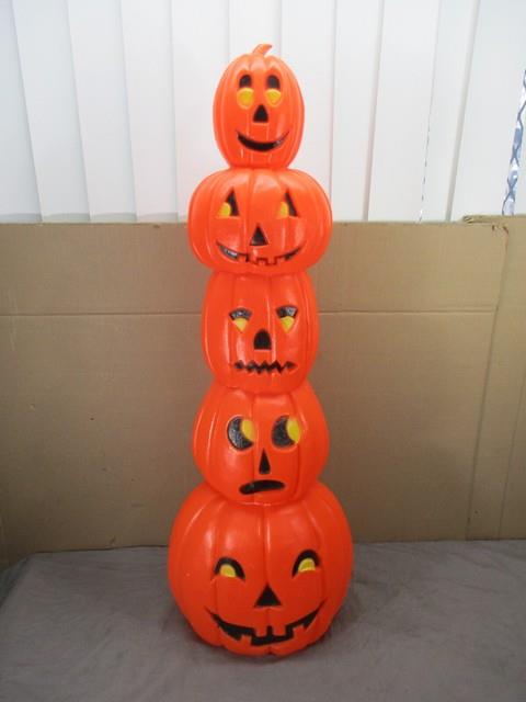 Vtg Don Featherstone Pumpkin Totem Stack Lighted Halloween Blow Mold Union 35