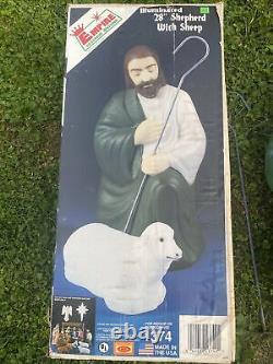 Vtg Empire 28 Shepherd with Staff And Sheep Blow Mold Christmas Lights w Box