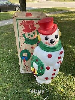 Vtg Empire Large Lighted Christmas Snowman Wreath/Candy Cane Blow Mold 46 Box