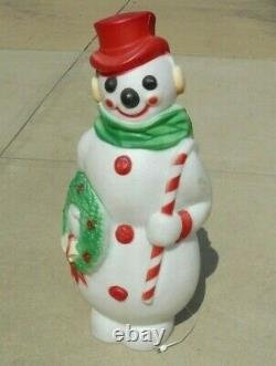 Vtg Empire Large Lighted Christmas Snowman Wreath/Candy Cane Blow Mold 46 Tall