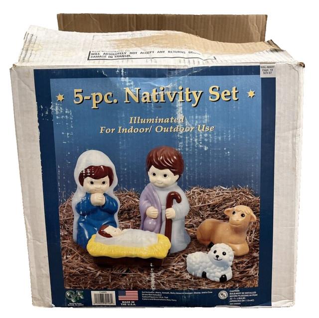Vtg. General Foam Plastics Nativity Set Blow Mold Lights-5 Pcs 17 Original Box
