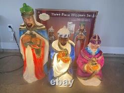 Vtg General Foam Plastics Nativity Three Wisemen Blow Mold Christmas Light + Box
