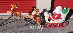 Vtg Grand Venture Santa Sleigh & Three Reindeer Blow Mold Christmas Yard Decor