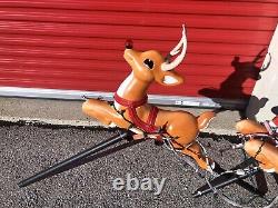 Vtg Grand Venture Santa Sleigh & Three Reindeer Blow Mold Christmas Yard Decor