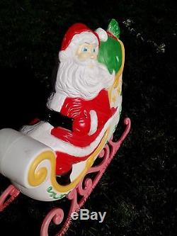 Vtg Grand Venture Santa in Sleigh With 4 Reindeer Blow Mold Christmas Decoration