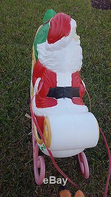 Vtg Grand Venture Santa in Sleigh with2 Reindeer Blow Mold Christmas Decoration