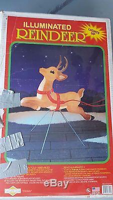 Vtg Grand Venture Santa in Sleigh with2 Reindeer Blow Mold Christmas Decoration