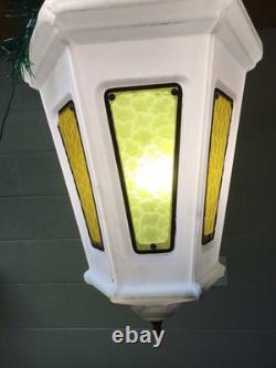 Vtg Municipal City Xmas Lantern Lighted White Blow Mold Stain Glass Look 34 Tall
