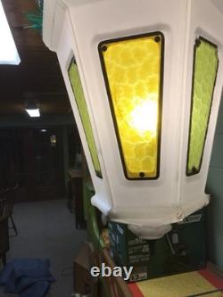 Vtg Municipal City Xmas Lantern Lighted White Blow Mold Stain Glass Look 34 Tall