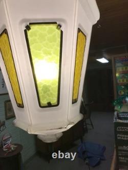 Vtg Municipal City Xmas Lantern Lighted White Blow Mold Stain Glass Look 34 Tall