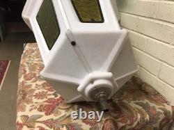 Vtg Municipal City Xmas Lantern Lighted White Blow Mold Stain Glass Look 34 Tall