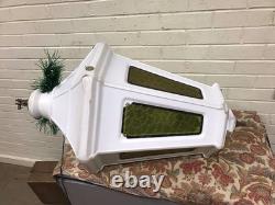 Vtg Municipal City Xmas Lantern Lighted White Blow Mold Stain Glass Look 34 Tall