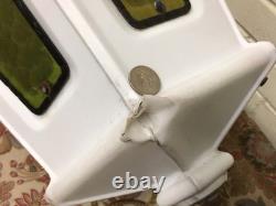 Vtg Municipal City Xmas Lantern Lighted White Blow Mold Stain Glass Look 34 Tall