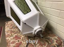 Vtg Municipal City Xmas Lantern Lighted White Blow Mold Stain Glass Look 34 Tall