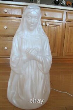 Vtg Nativity Blow Mold 3 Piece Mary, Joseph & Jesus White Pearl w Original Box