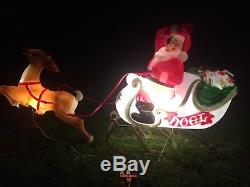 Vtg Santa Sleigh & Reindeer Blow Mold Christmas Lighted Yard Decor
