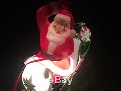 Vtg Santa Sleigh & Reindeer Blow Mold Christmas Lighted Yard Decor