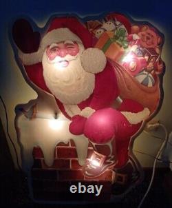 XL Vintage Christmas Lighted Santa Claus Chimney Toys Vacuform Yard Decor 35x24