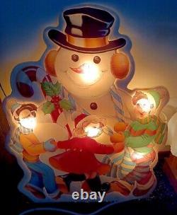 XL Vintage Christmas Snowman Kids Lights Up Vacuform Yard Decoration 34 x 30
