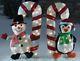Yard Christmas Lighted 32 Tinsel Snowman & Penguin Holding Candy Cane 2pcs